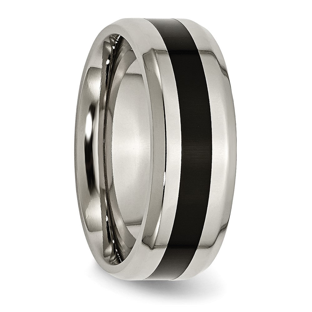 Titanium Polished Black Enamel 8mm Beveled Edge Band