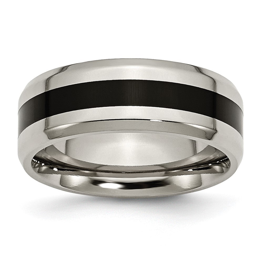 Titanium Polished Black Enamel 8mm Beveled Edge Band