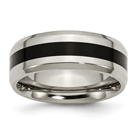 Titanium Polished Black Enamel 8mm Beveled Edge Band