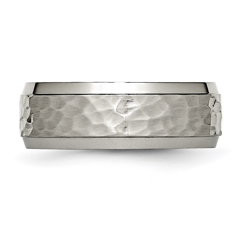 Titanium Polished and Hammered 8mm Beveled Edge Band