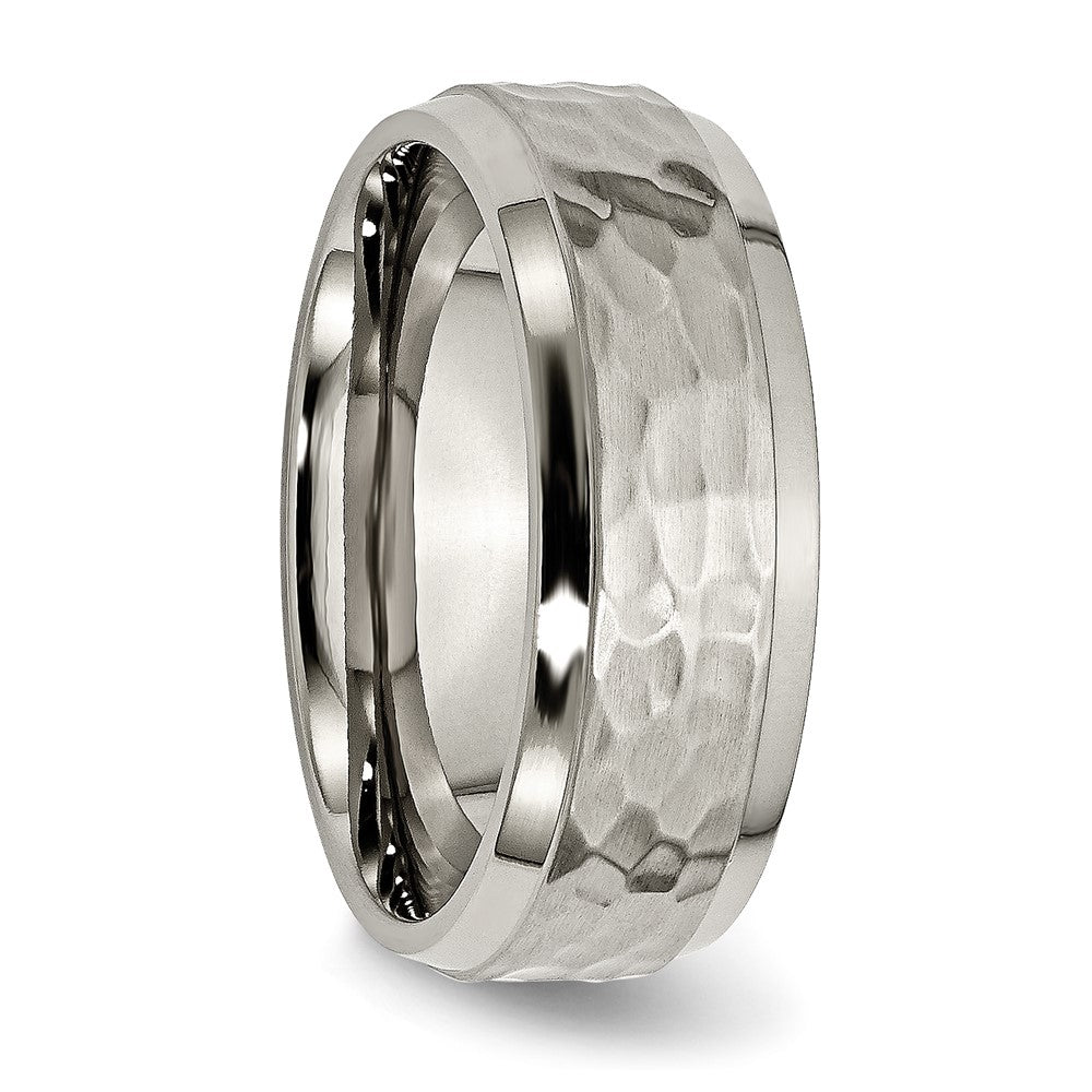 Titanium Polished and Hammered 8mm Beveled Edge Band