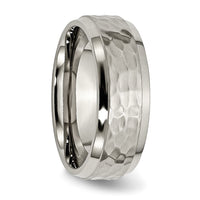 Titanium Polished and Hammered 8mm Beveled Edge Band