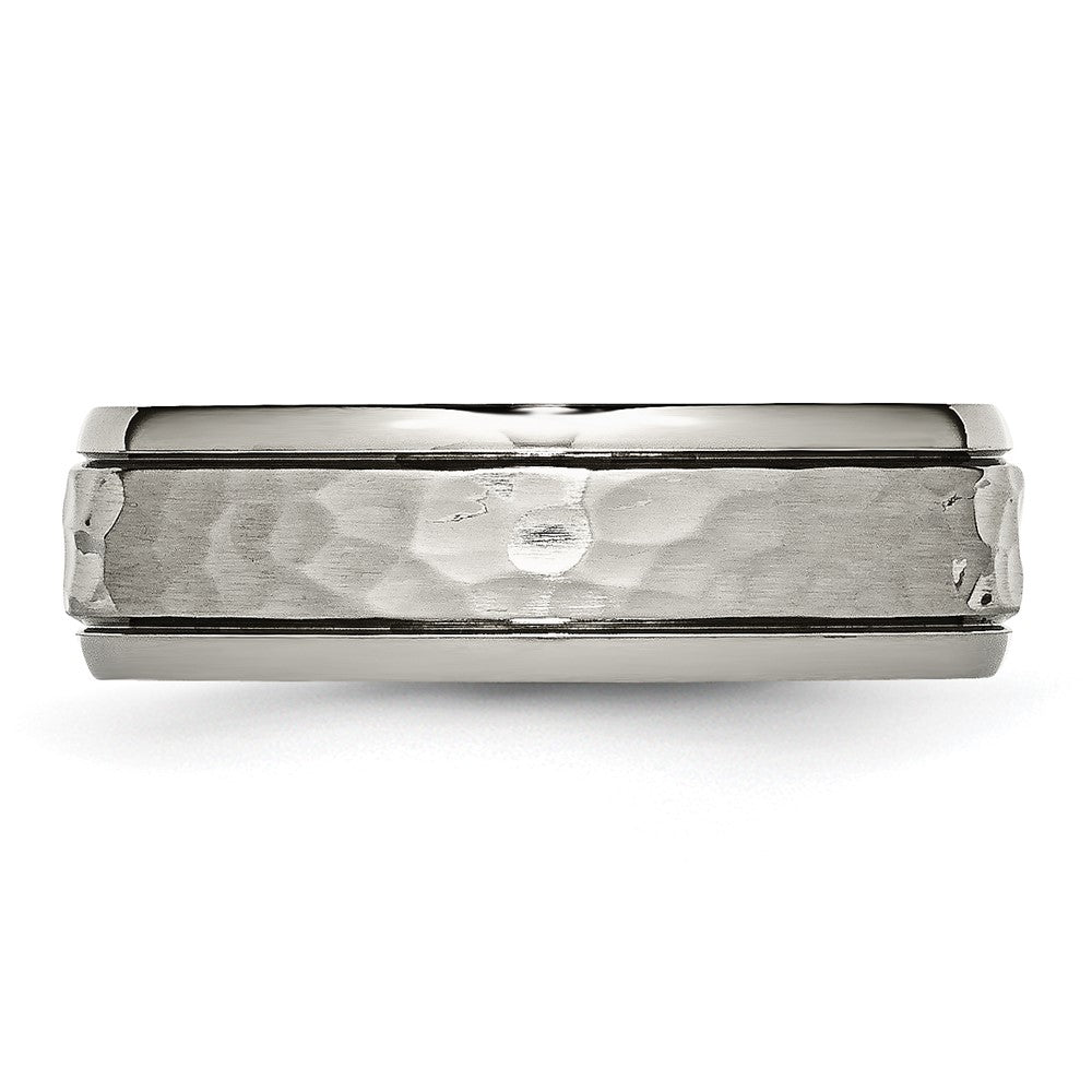 Titanium Polished and Hammered 7mm Grooved Edge Band