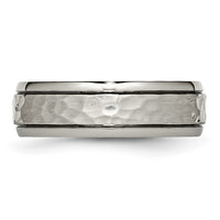 Titanium Polished and Hammered 7mm Grooved Edge Band