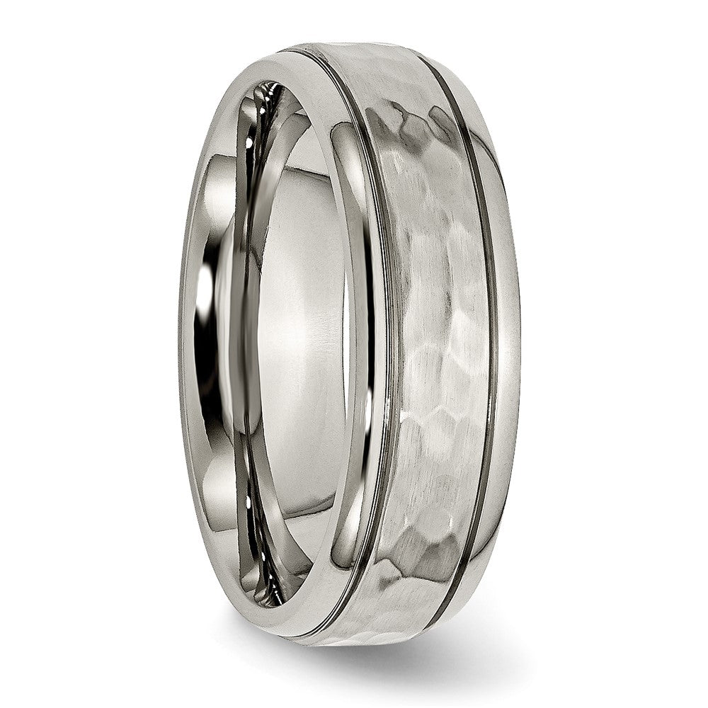 Titanium Polished and Hammered 7mm Grooved Edge Band