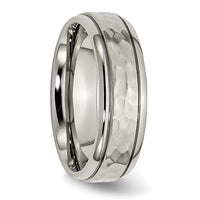 Titanium Polished and Hammered 7mm Grooved Edge Band
