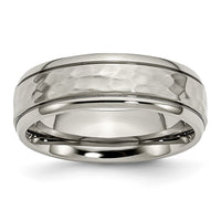 Titanium Polished and Hammered 7mm Grooved Edge Band