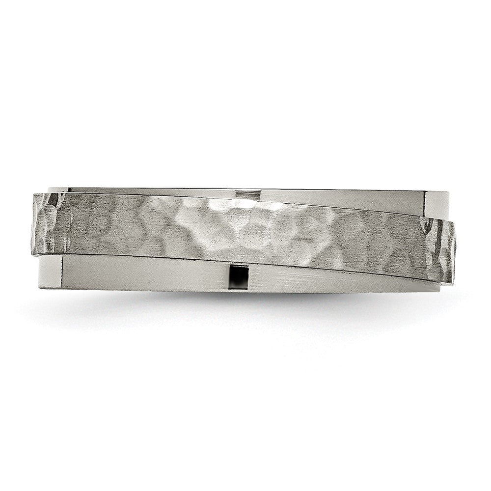 Titanium Polished and Hammered 6mm Ridged Edge Band