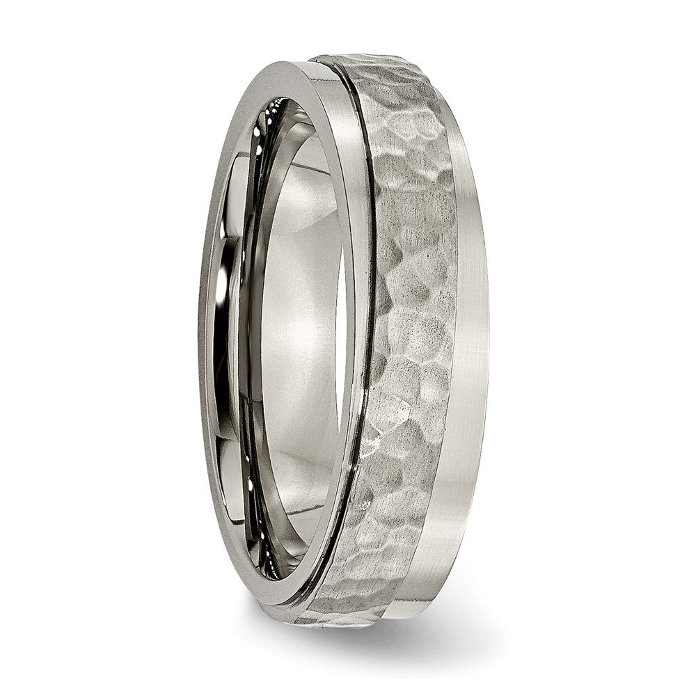 Titanium Polished and Hammered 6mm Ridged Edge Band