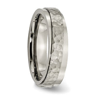 Titanium Polished and Hammered 6mm Ridged Edge Band