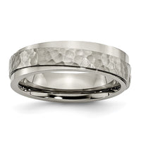 Titanium Polished and Hammered 6mm Ridged Edge Band