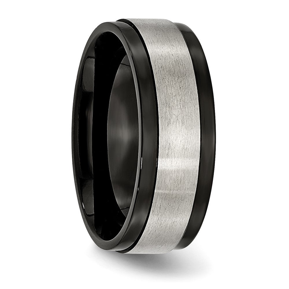 Titanium Brushed Center Black IP-plated 8mm Beveled Edge Band