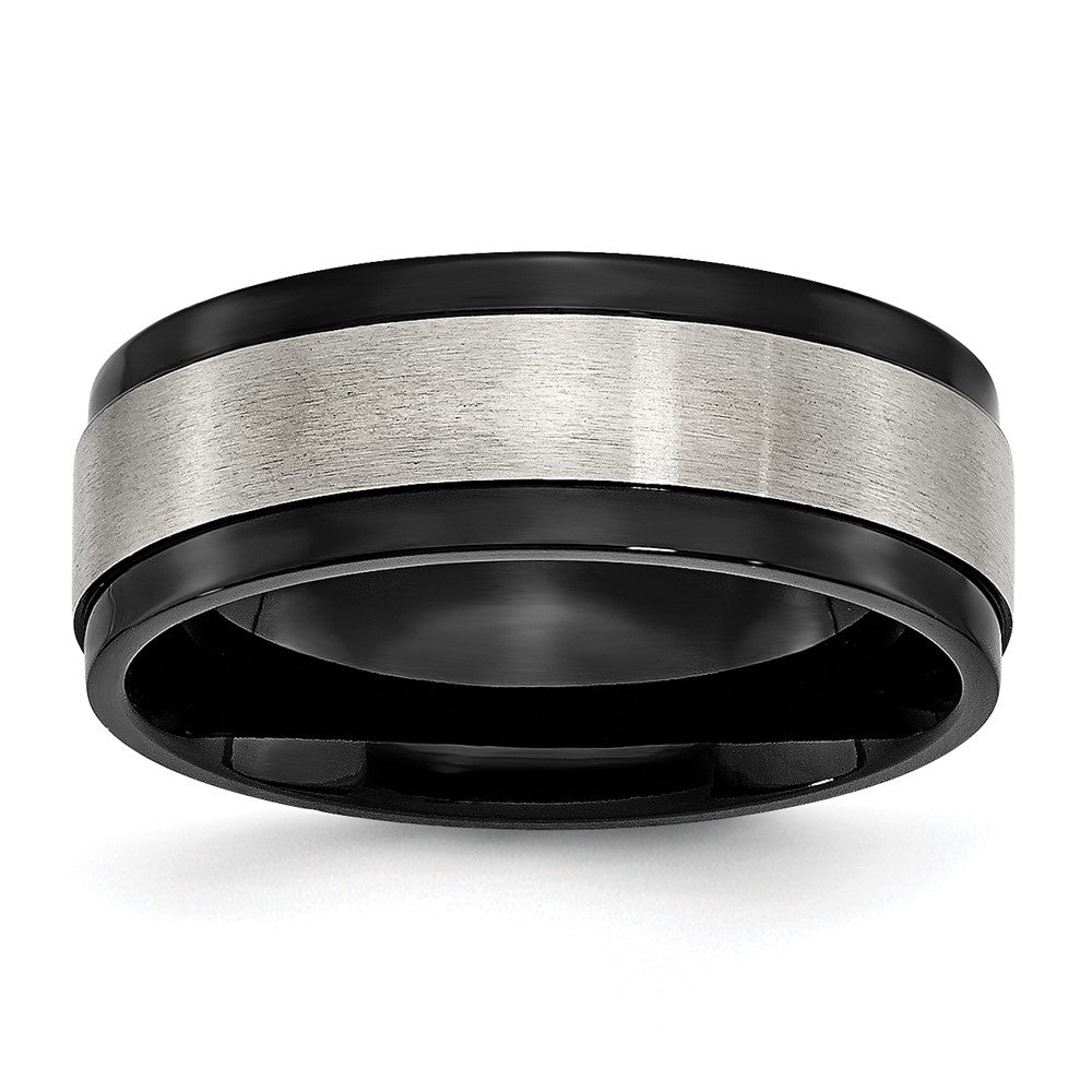 Titanium Brushed Center Black IP-plated 8mm Beveled Edge Band