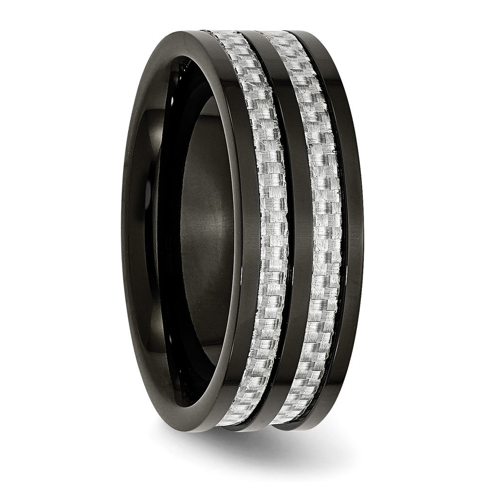 Titanium Polished Black IP-plated w/Grey Carbon Fiber Inlay 8mm Band