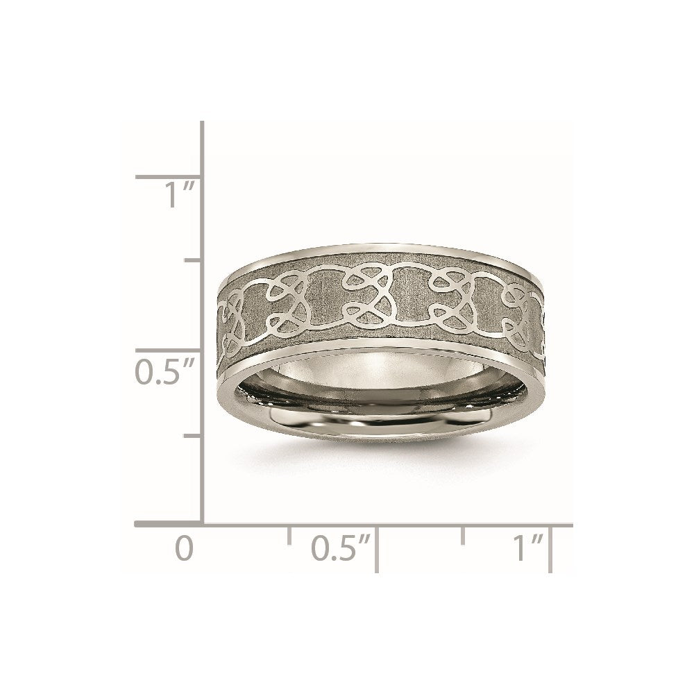 Titanium Brushed Center 8mm Scroll Design Band