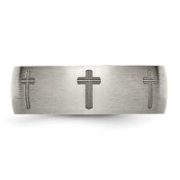 Titanium Brushed Cross Laser Design 8mm Band