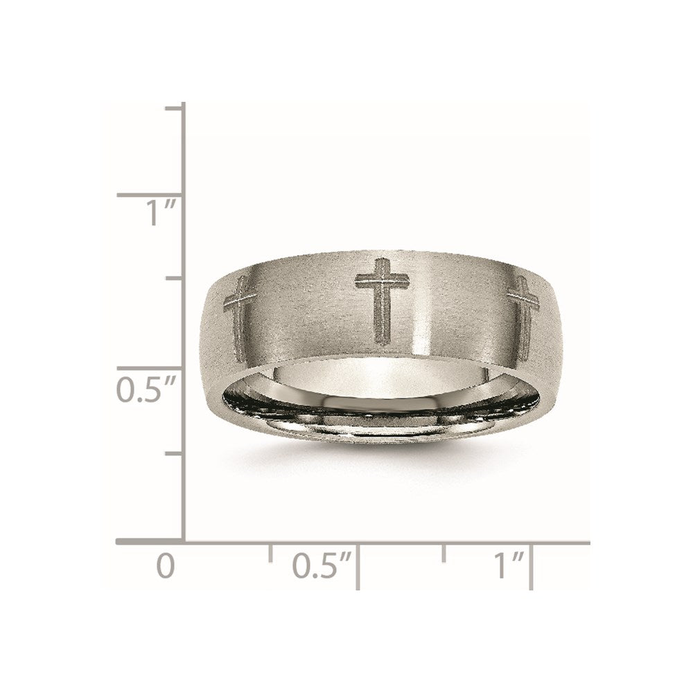 Titanium Brushed Cross Laser Design 8mm Band