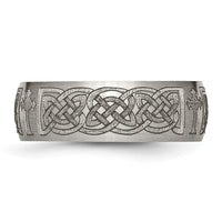 Titanium Brushed Celtic Cross Laser Design 8mm Band