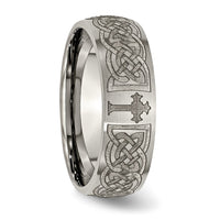 Titanium Brushed Celtic Cross Laser Design 8mm Band