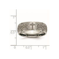 Titanium Brushed Celtic Cross Laser Design 8mm Band