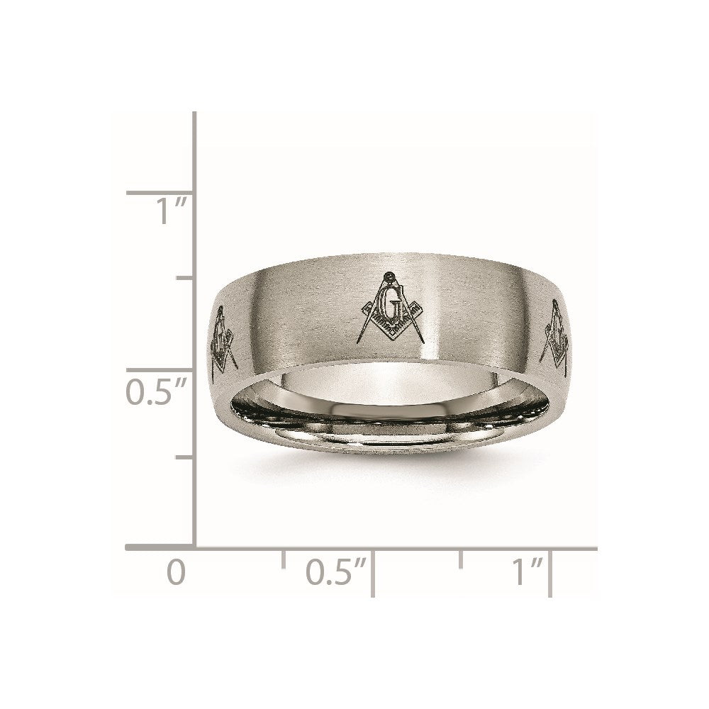 Titanium Brushed Masonic Laser Design 8mm Band
