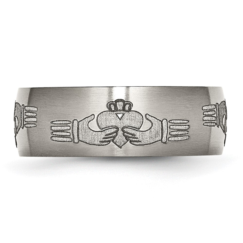 Titanium Brushed Claddagh Laser Design 8mm Band