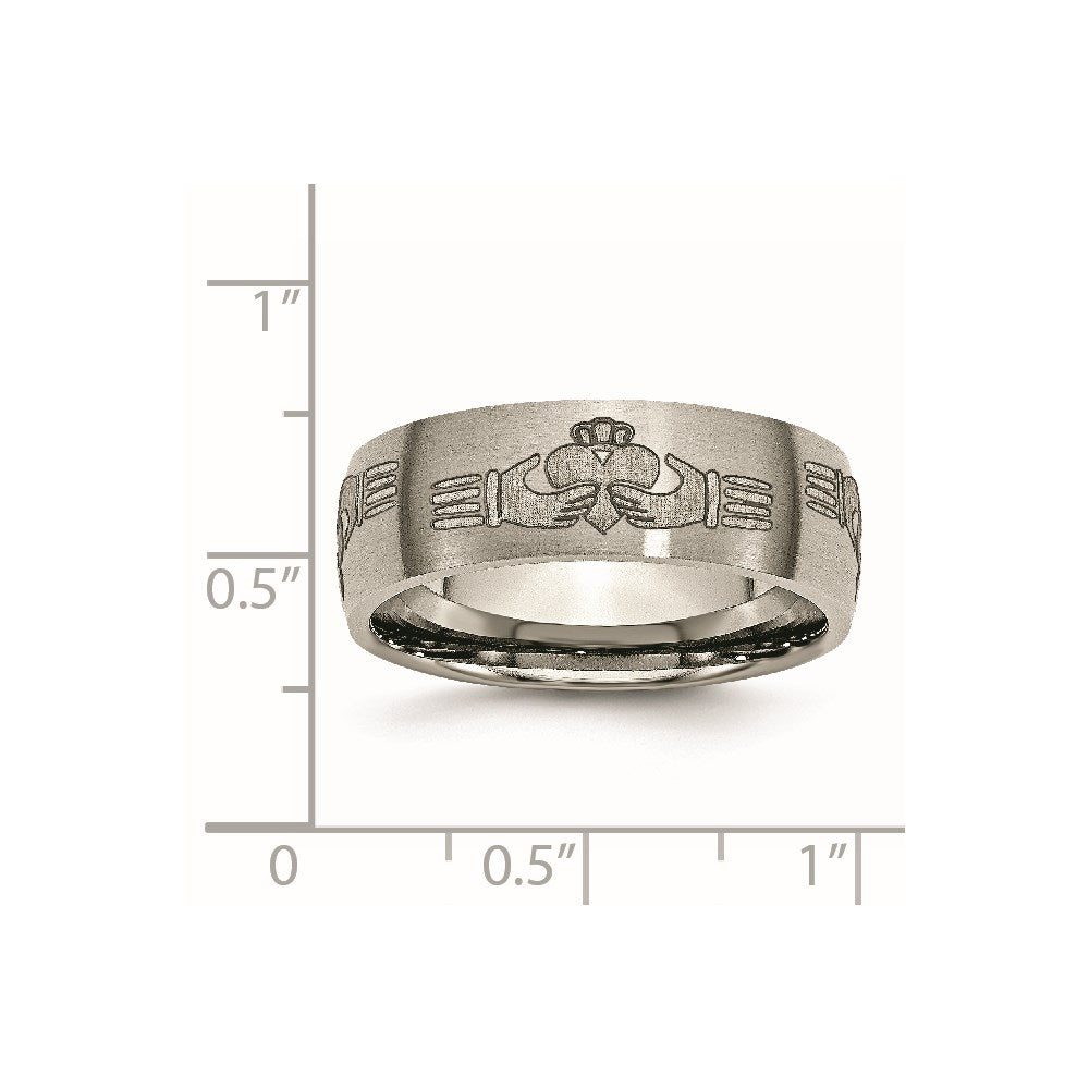 Titanium Brushed Claddagh Laser Design 8mm Band