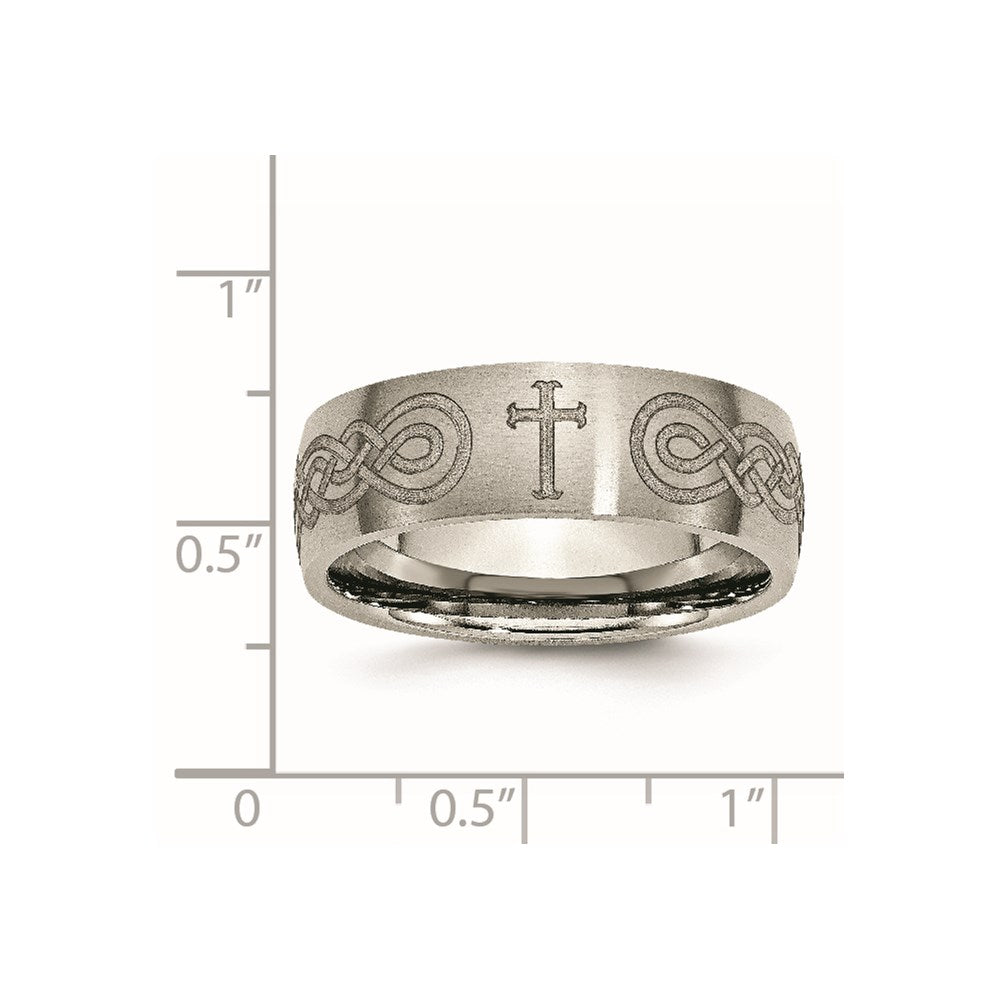 Titanium Brushed Cross Laser Design 8mm Band