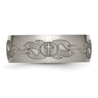 Titanium Brushed Cross w/Flames Laser Design 8mm Band