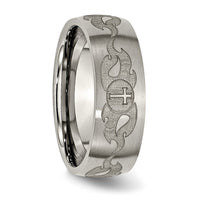 Titanium Brushed Cross w/Flames Laser Design 8mm Band