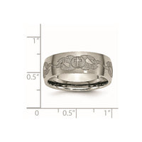 Titanium Brushed Cross w/Flames Laser Design 8mm Band
