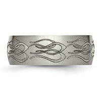 Titanium Brushed Flame Laser Design 8mm Band