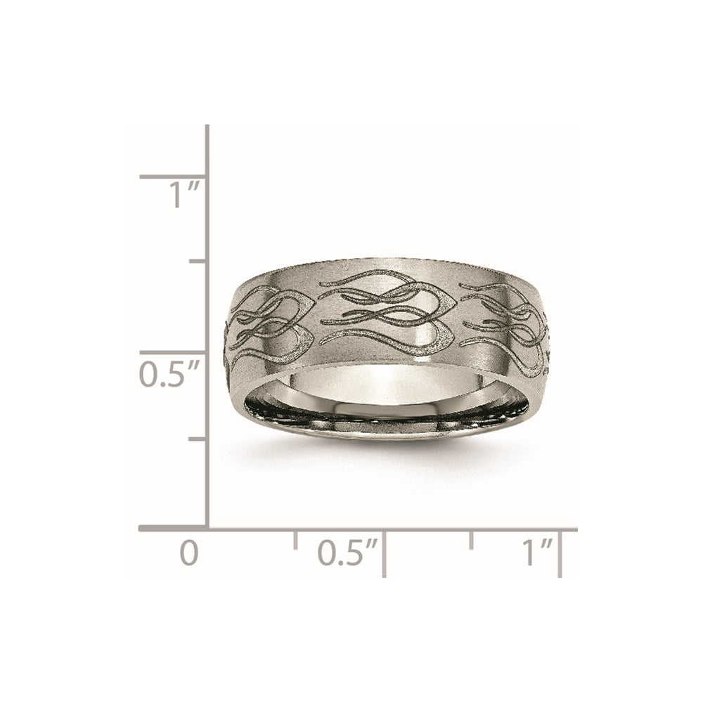Titanium Brushed Flame Laser Design 8mm Band
