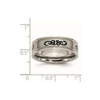 Titanium Brushed with Black Rubber Design 7mm Ridged Edge Band