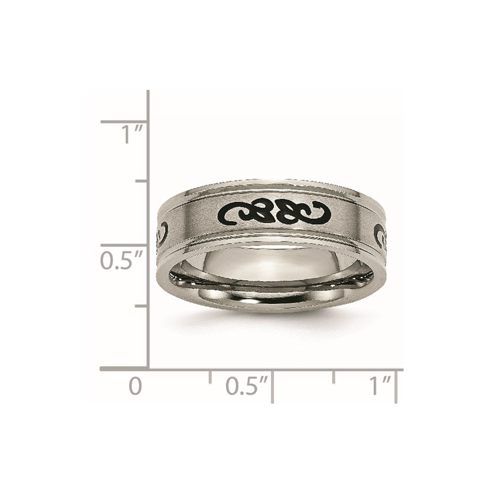 Titanium Brushed with Black Rubber Design 7mm Ridged Edge Band