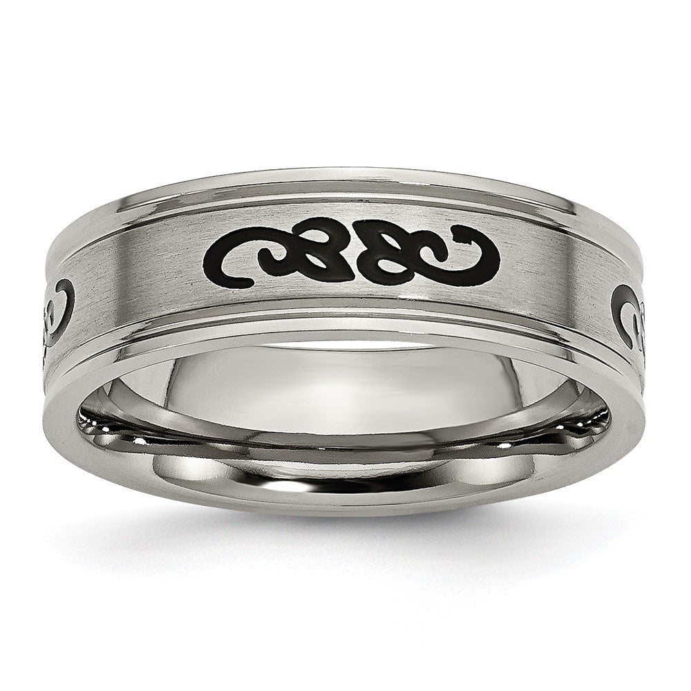 Titanium Brushed with Black Rubber Design 7mm Ridged Edge Band