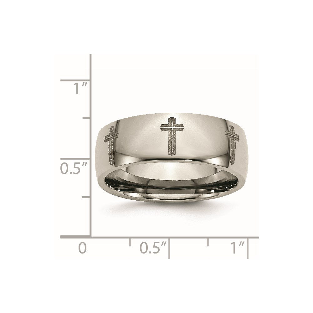 Titanium Polished Cross Laser Design 8mm Band