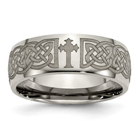 Titanium Polished Celtic Cross Laser Design 8mm Band