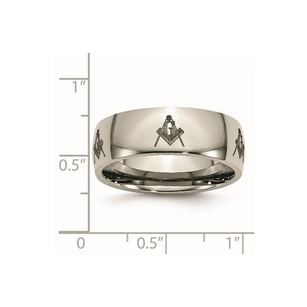 Titanium Polished Masonic Laser Design 8mm Band