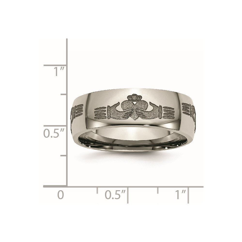 Titanium Polished Claddagh Laser Design 8mm Band