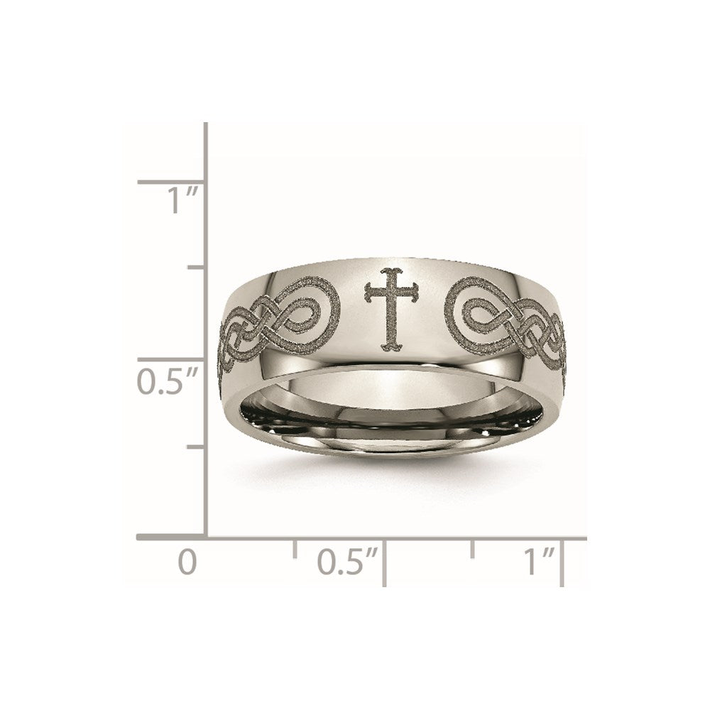 Titanium Polished Cross Laser Design 8mm Band