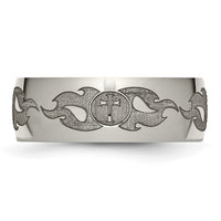 Titanium Polished Cross w/Flames Laser Design 8mm Band