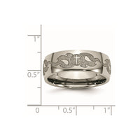Titanium Polished Cross w/Flames Laser Design 8mm Band