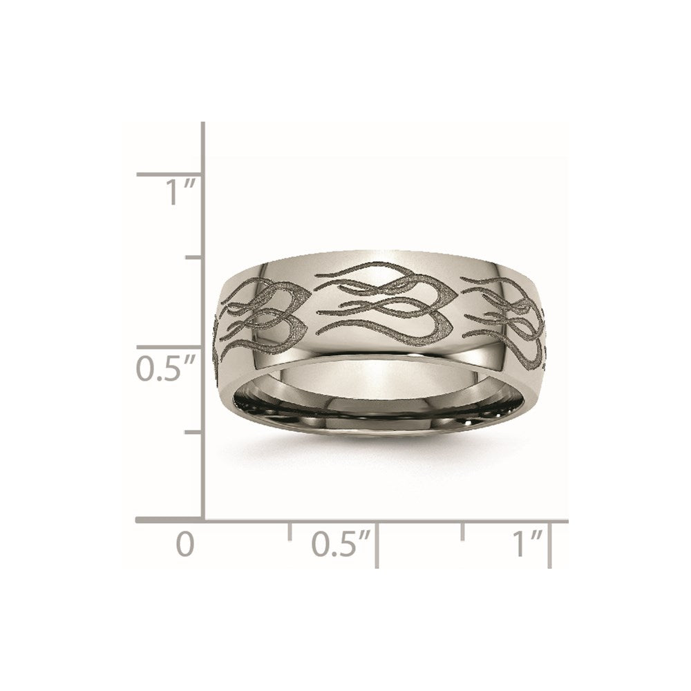 Titanium Polished Flame Laser Design 8mm Band