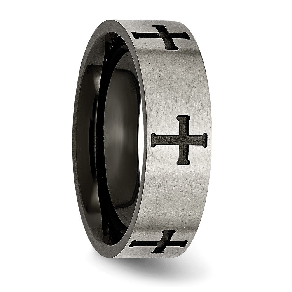 Titanium Brushed Black IP-plated Cross 7mm Band