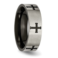 Titanium Brushed Black IP-plated Cross 7mm Band