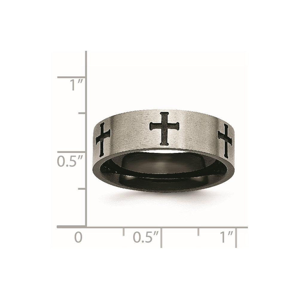 Titanium Brushed Black IP-plated Cross 7mm Band