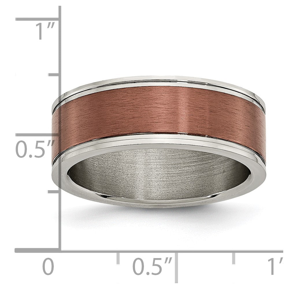 Titanium Brushed Center Brown IP-plated 8mm Grooved Edge Band