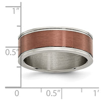 Titanium Brushed Center Brown IP-plated 8mm Grooved Edge Band