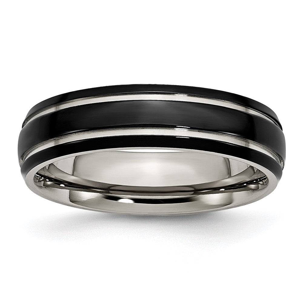 Titanium Polished Black IP-plated 6mm Grooved Band